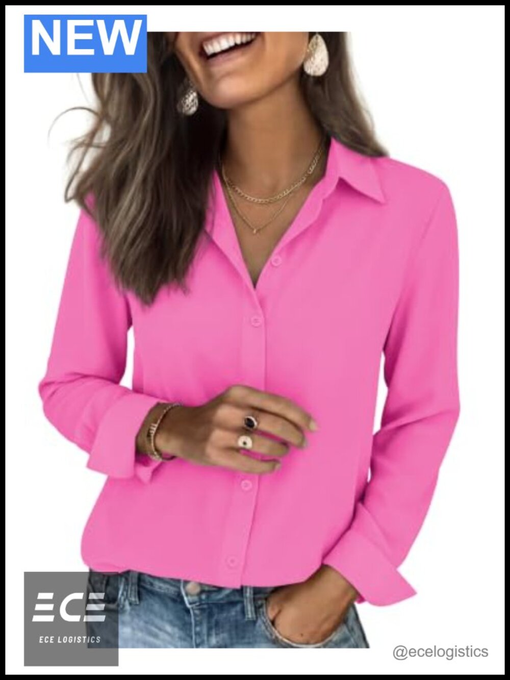 Chiffon Button Down Shirt Long Sleeve V-Neck Blouse Work Top